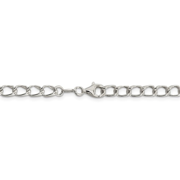 925 Silver 5.3mm Half Round Wire Curb Link Chain Charm Bracelet Starter, 7" - Picture 4 of 5